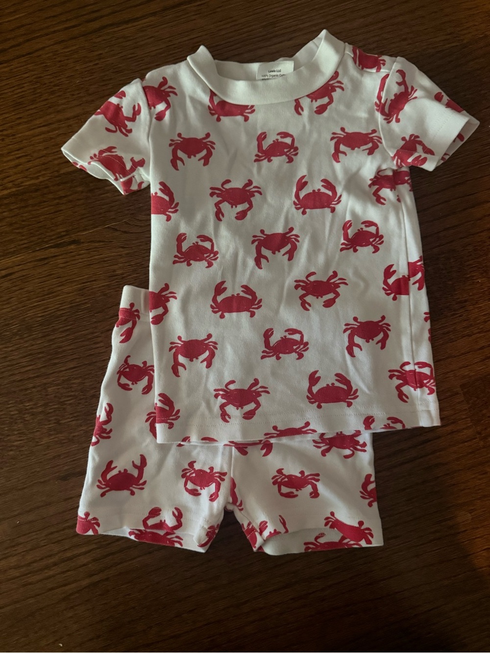2T White and Red Crab Short Pajama Set